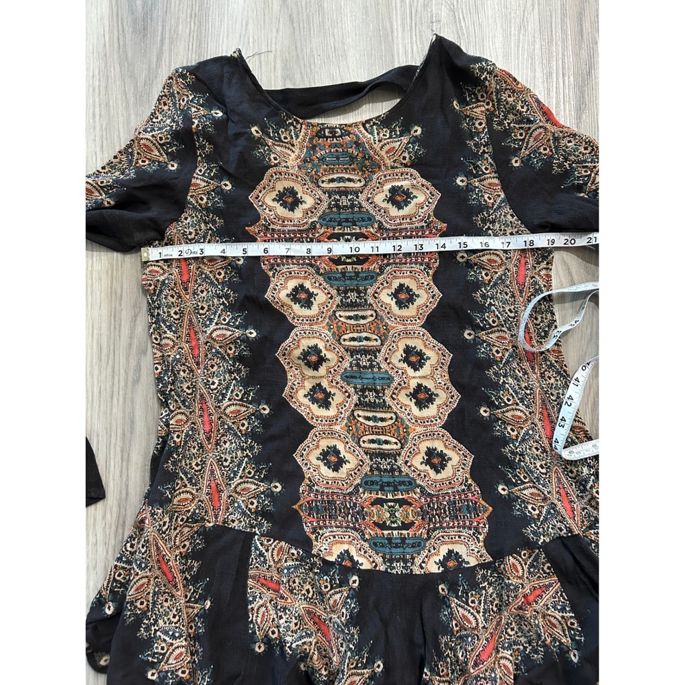 Free People Womens Voile Trapeze Slip Tunic or dress M Black Paisley Print boho - Picture 4 of 7